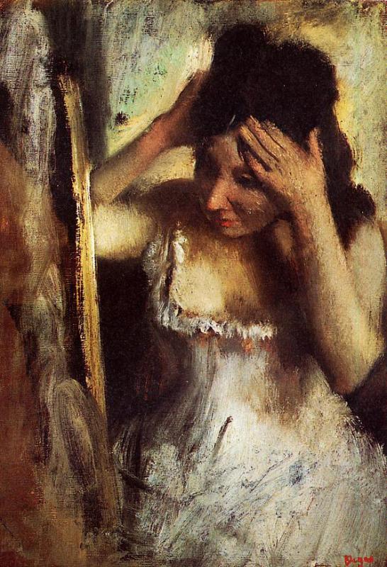 Woman Combing Her Hair in front of a Mirror 1877